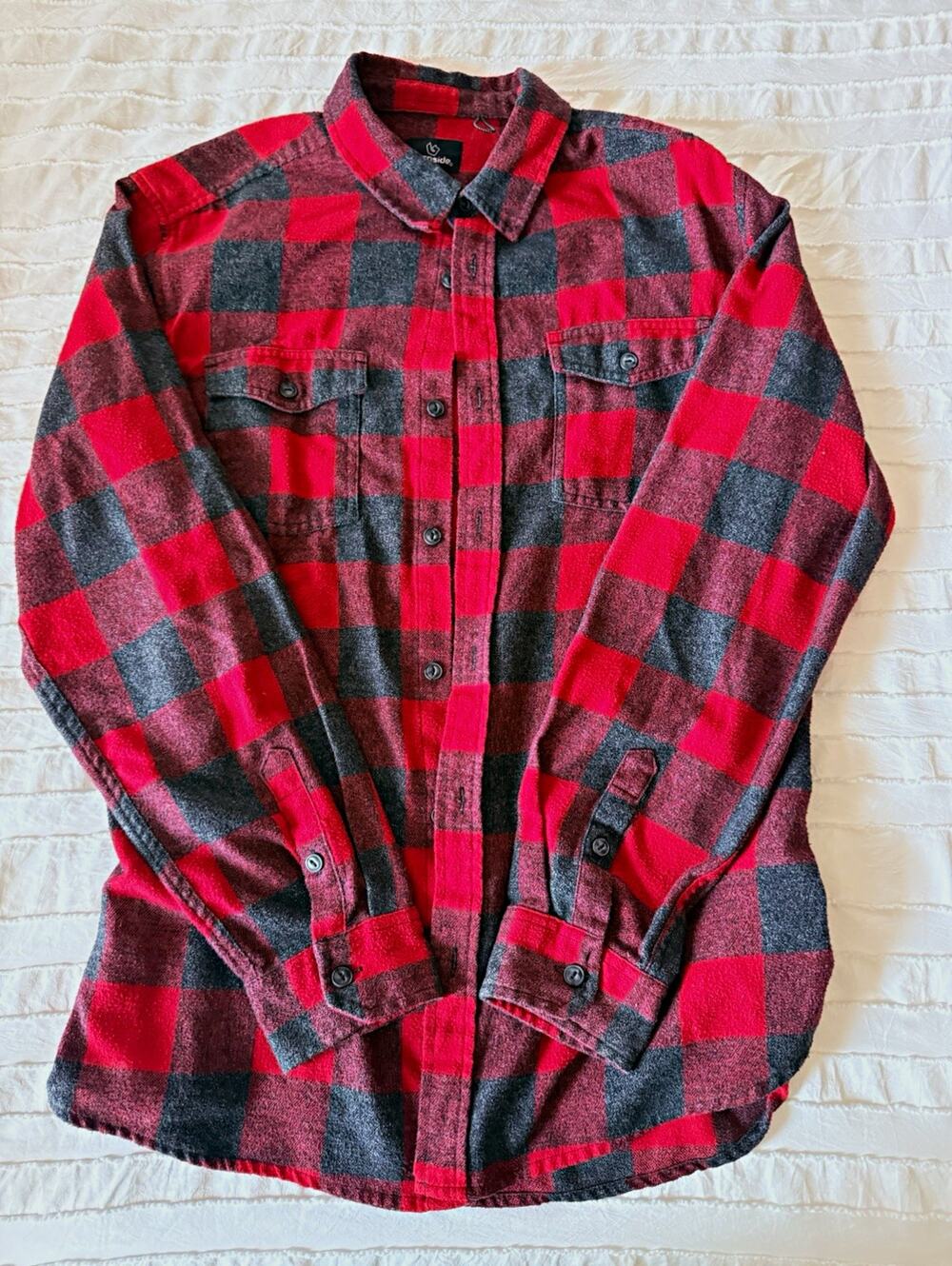 Burnside Men's Flannel Plaid Button-Up Shirt Size L Long Sleeve Pockets